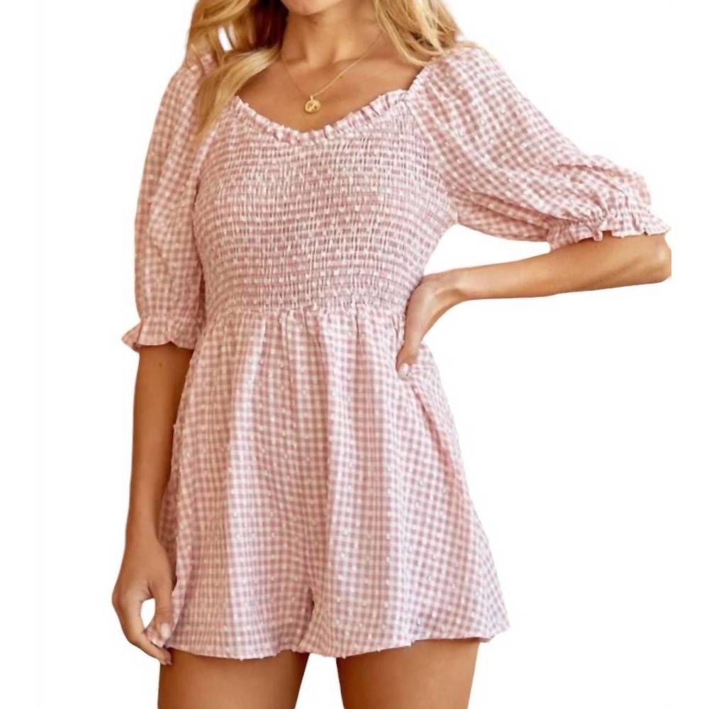 NEW ANDREE BY UNIT gingham printed romper in blush